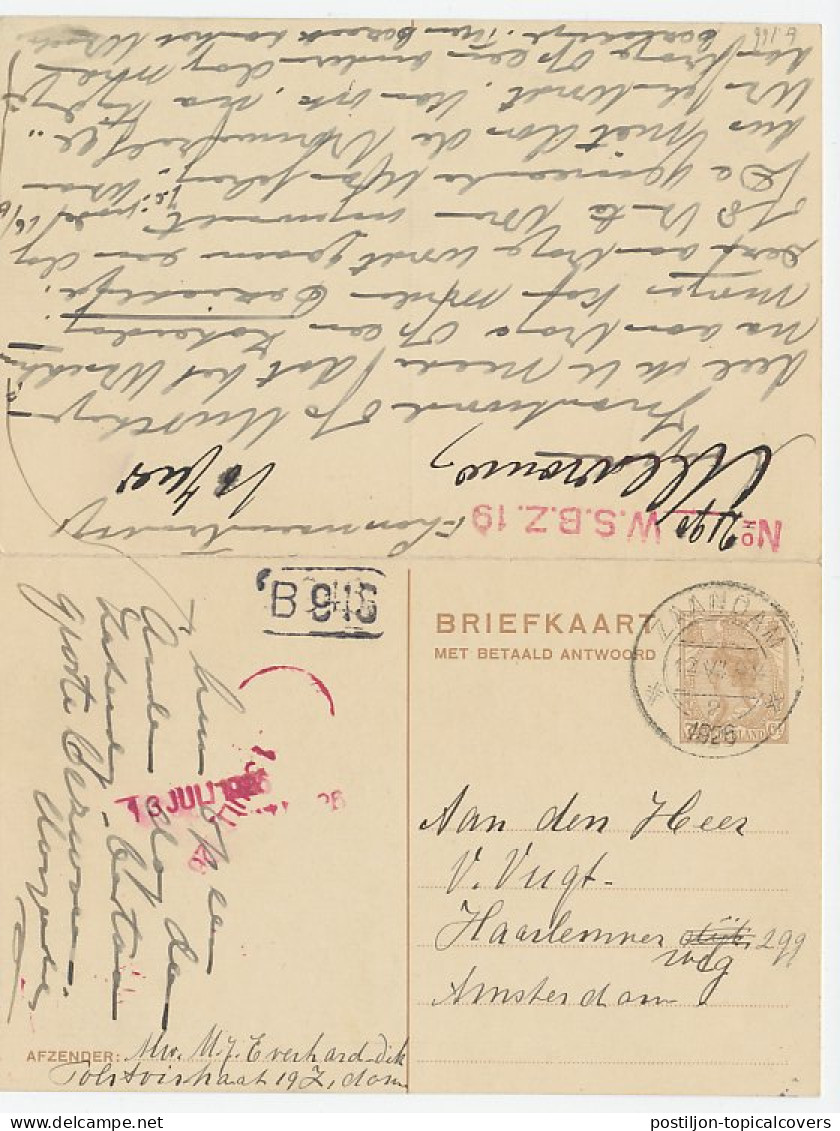 Briefkaart G. 205 Zaandam - Amsterdam 1926  - Ganzsachen