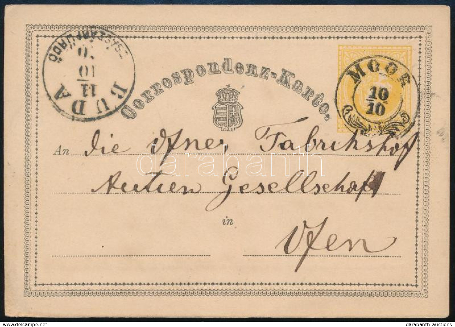 1870 2kr Díjjegyes Levelezőlap "MOÓR" (luxus) - "BUDA / CSÁSZÁRFÜRDŐ" - Altri & Non Classificati