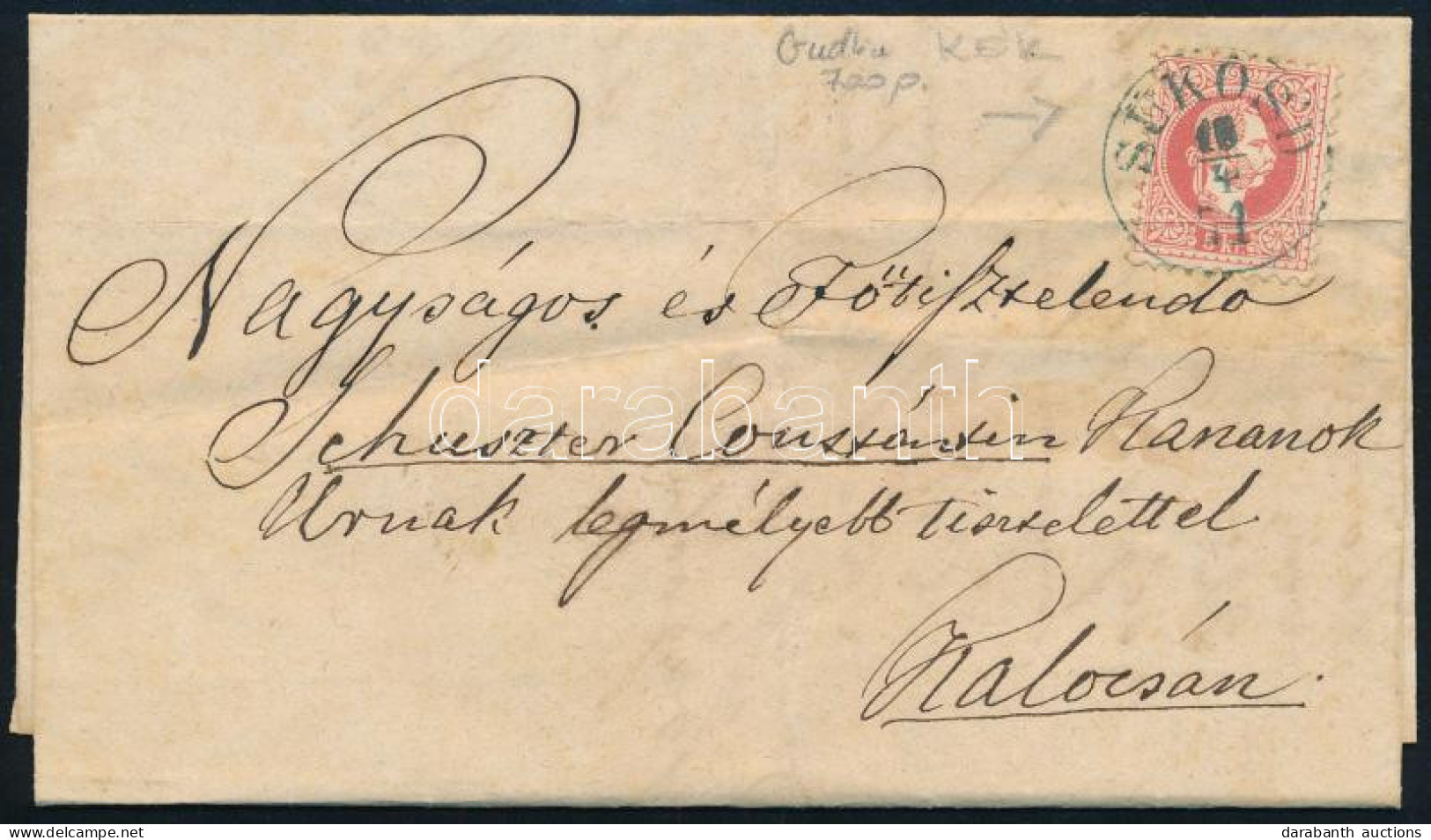 1871 5kr Levélen / On Cover, Kék / Blue "SÜKÖSD" (Gudlin 700 P) (hajtás A Bélyegen / Folded) - Sonstige & Ohne Zuordnung