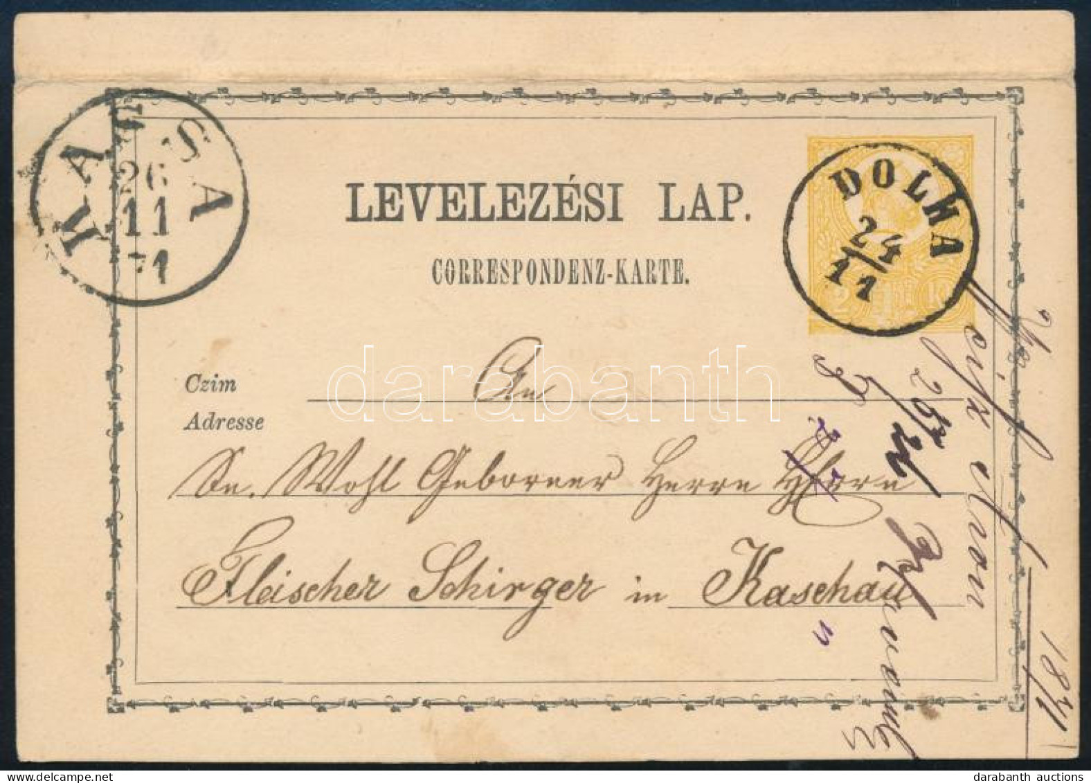 1871 2kr Díjjegyes Levelezőlap / PS-card "DOLKA" - Sonstige & Ohne Zuordnung