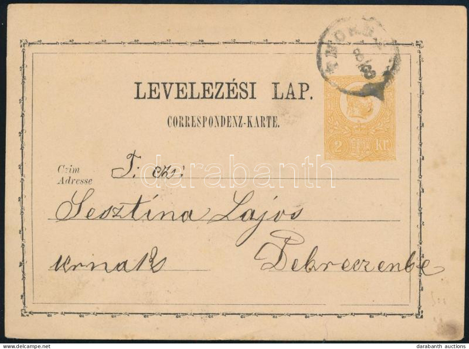 1872 2kr Díjjegyes Levelezőlap "THORDA" - Otros & Sin Clasificación