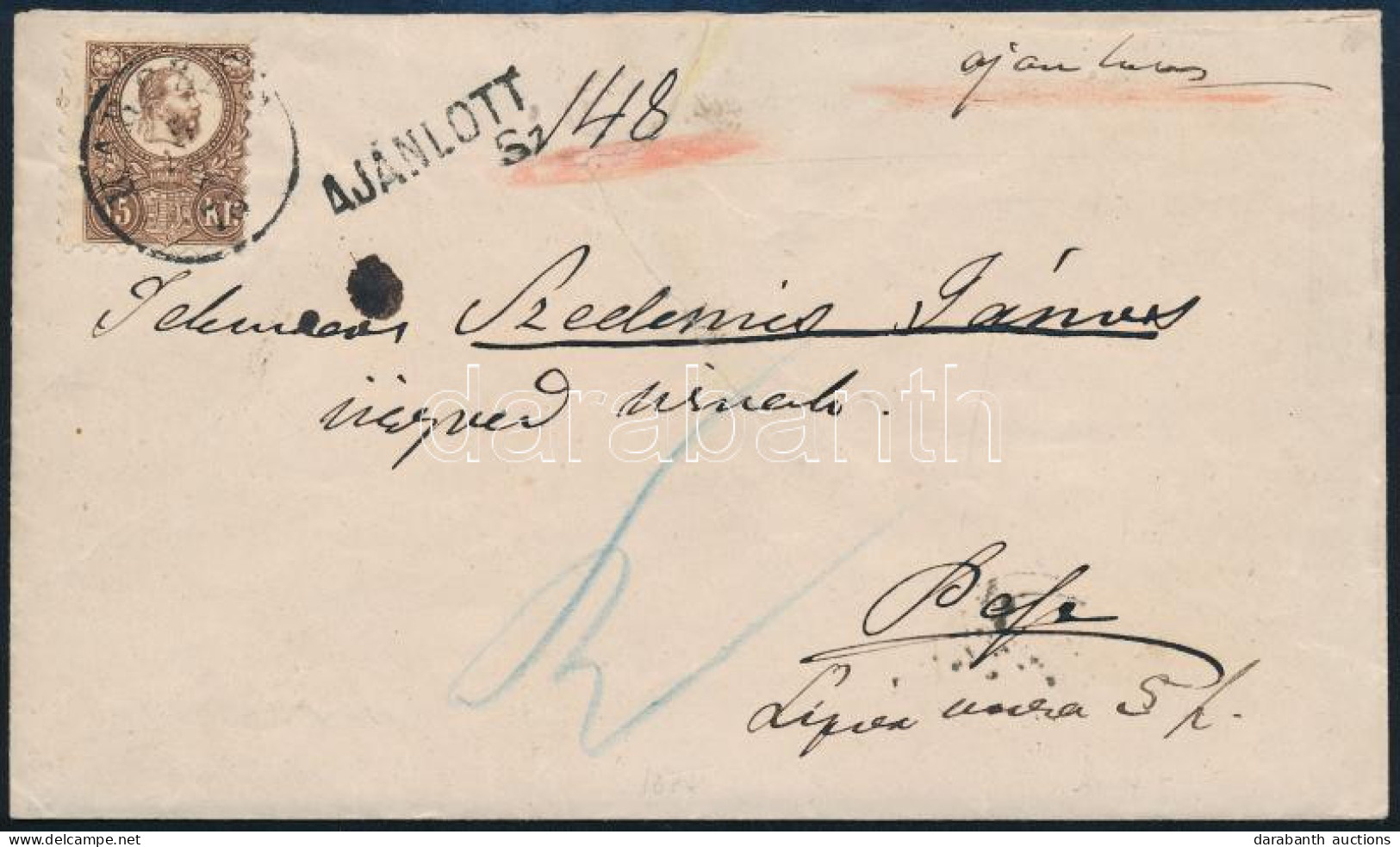 1875 Réznyomat 15kr Képbe Fogazva Ajánlott Levélen "KARCZAG" - Autres & Non Classés