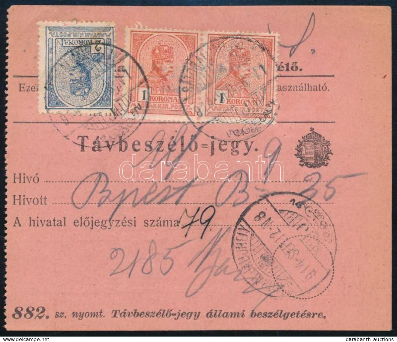 1914 Távbeszélőjegy 3K Bérmentesítéssel "SÁTORALJAÚJHELY" - Sonstige & Ohne Zuordnung