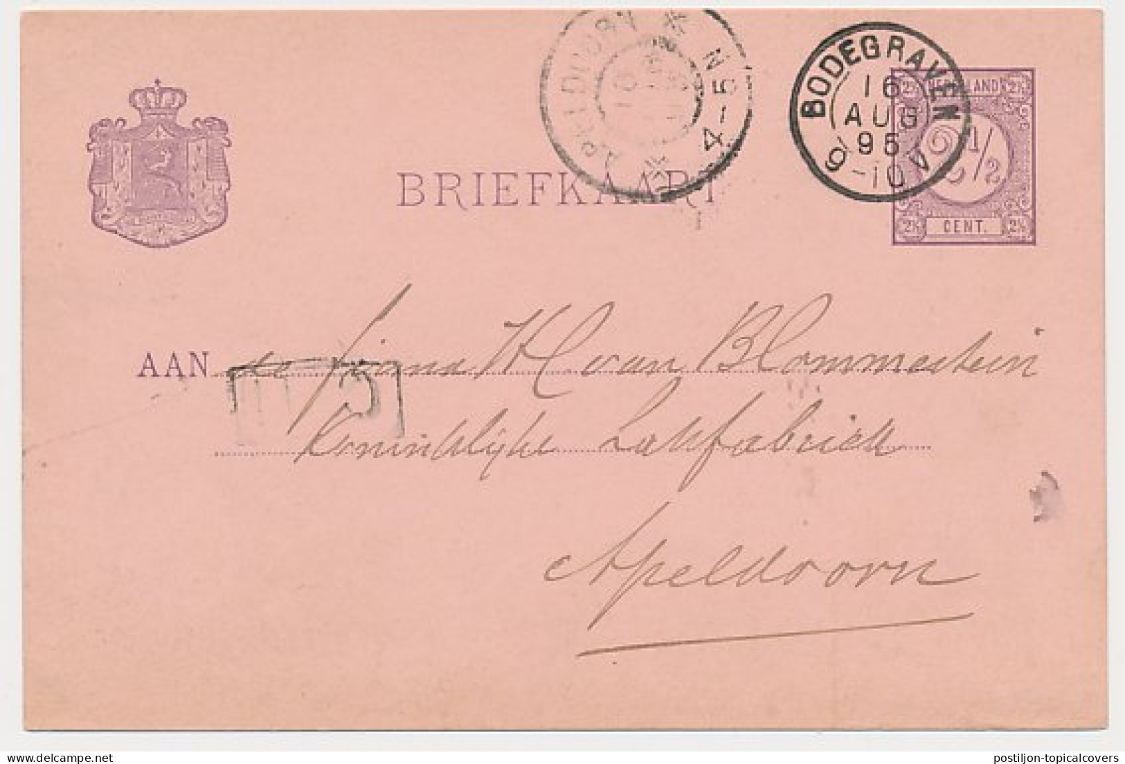 Kleinrondstempel Bodegraven 1895 - Afz. Postkantoor - Ohne Zuordnung