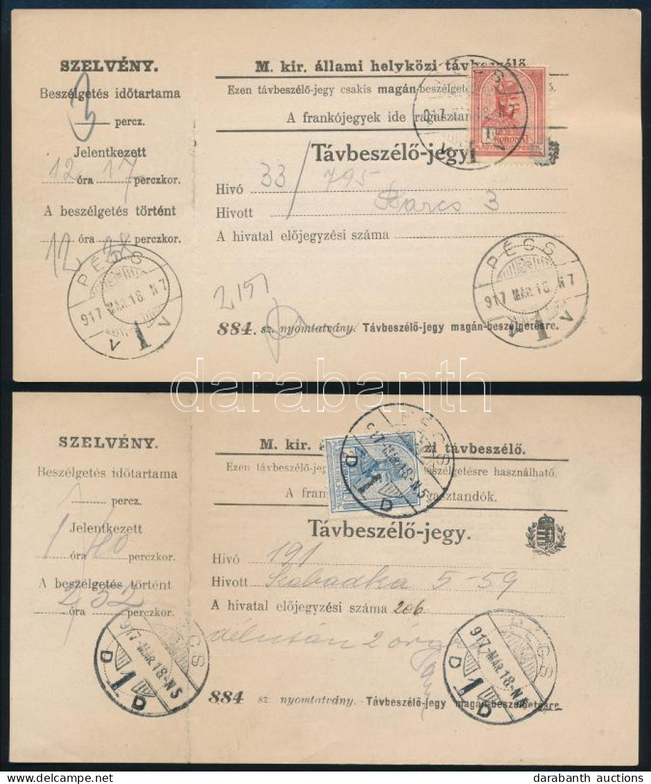 1917 2 Db Távbeszélőjegy / Telephone Tickets - Autres & Non Classés