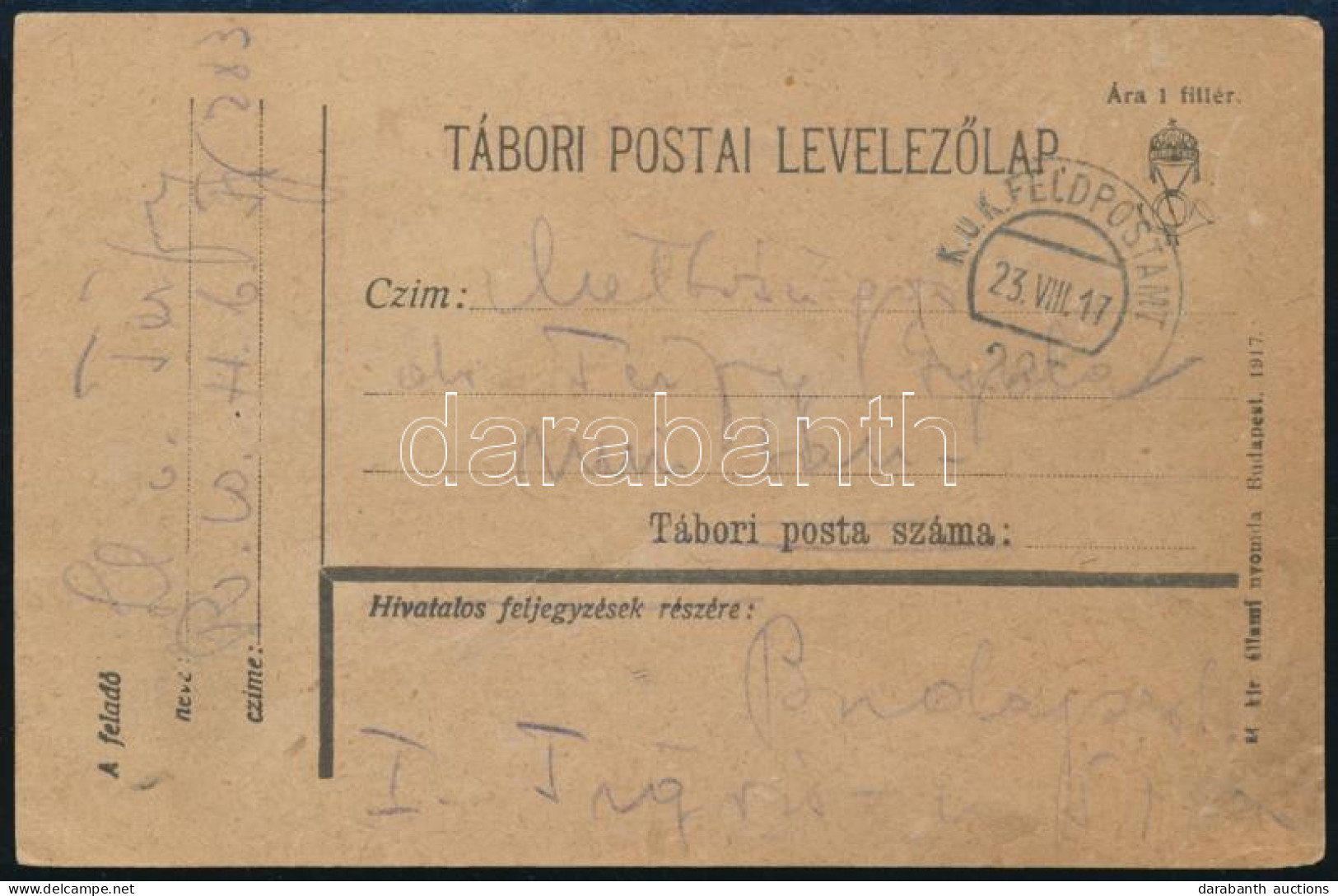 1917 Tábori Posta Levelezőlap / Field Postcard "FP 283" - Andere & Zonder Classificatie