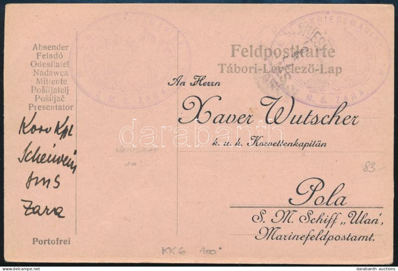 ~1917 Tábori Posta Levelezőlap "S.M.S. ZARA" - Sonstige & Ohne Zuordnung