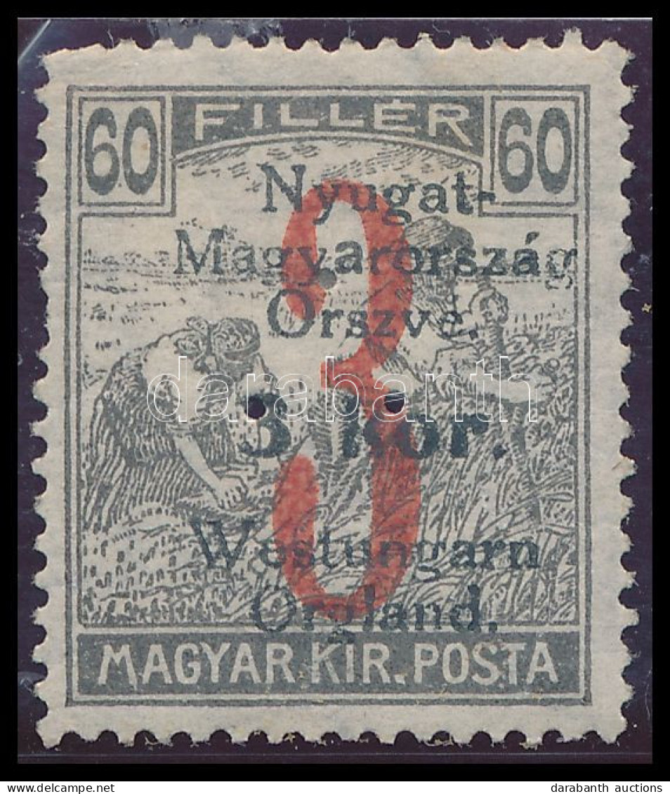 * Nyugat-Magyarország VI. 1921 Arató 3K / 60f Hármaslyukasztással, Bodor Vizsgálójellel - Andere & Zonder Classificatie