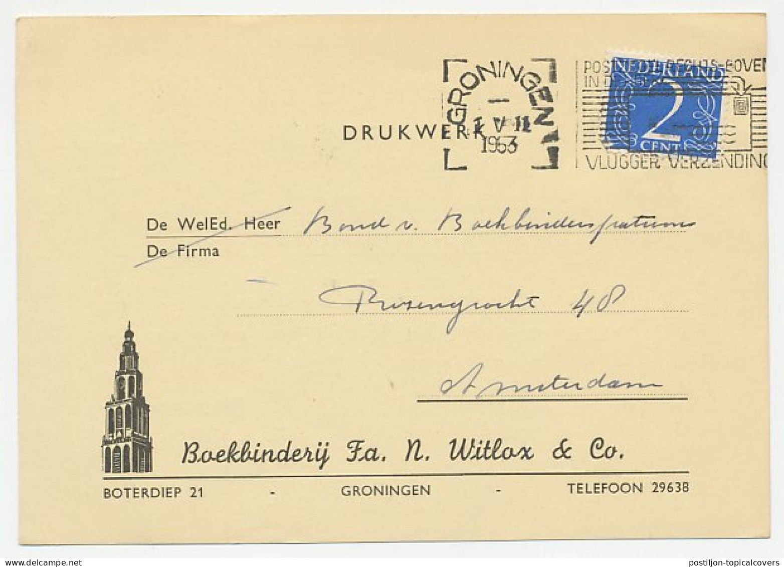 Firma Briefkaart Groningen 1953 - Boekbinderij - Non Classés