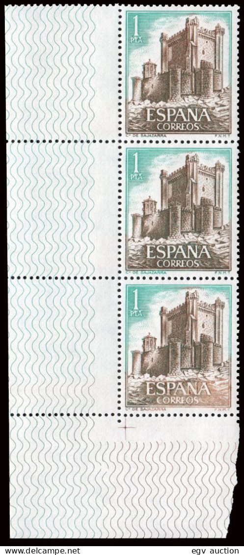 España - Edi ** 2093 Tira 3 - 1972 - Castillos - Variedad Sin Color Marrón Ultimo Sello - Neufs