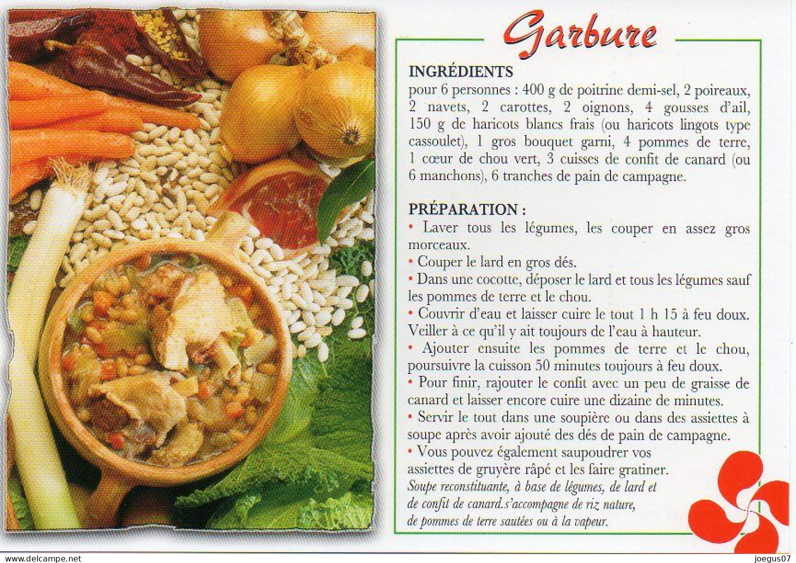 Recette - GARBURE - Editions THOUAND N° 003325 - Recetas De Cocina