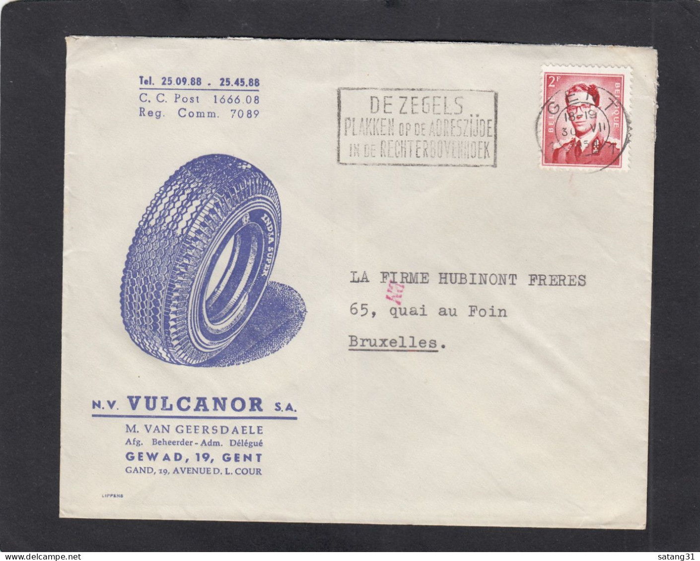 LETTRE PUBLICITAIRE DE BRUXELLES,PNEUS VULCANOR,1954. - Lettres & Documents