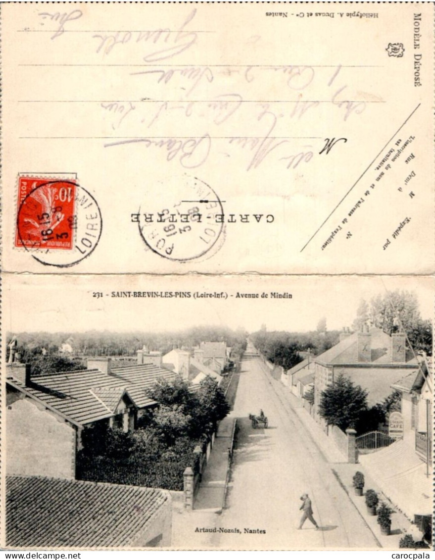 Carte Lettre Double 1908 St Brévin Les Pins : Avenue De Mindin Et Pêcheurs De Crevettes - Saint-Brevin-les-Pins