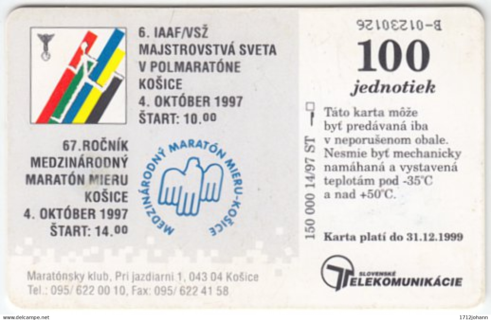 SLOVAKIA B-537 Chip Telekom - Event, Sport, Marathon - Used - Slovaquie