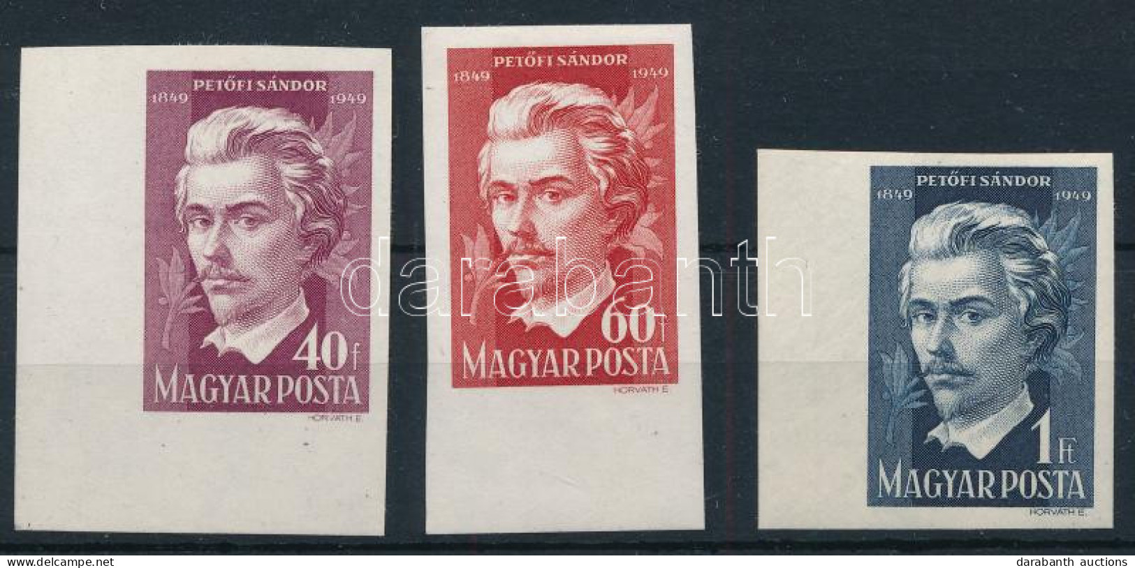 ** 1949 Petőfi II. Vágott ívszéli Sor / Mi 1045-1047 Imperforate Margin Set - Sonstige & Ohne Zuordnung