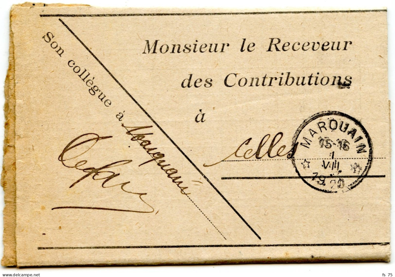 BELGIQUE - SIMPLE CERCLE RELAIS A ETOILES MARQUAIN SUR LETTRE DE SERVICE, 1920 - Postmarks With Stars