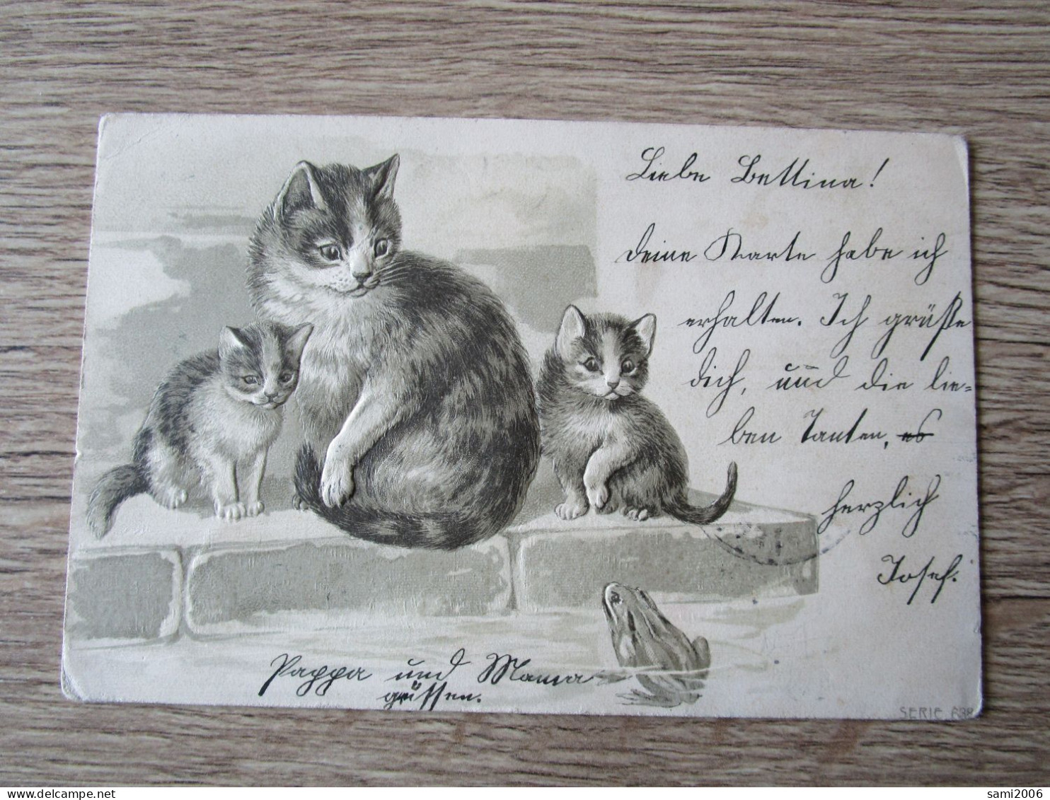 FANTAISIE GAUFREE ILLUSTREE  CHAT CHATONS GRENOUILLE - Chats