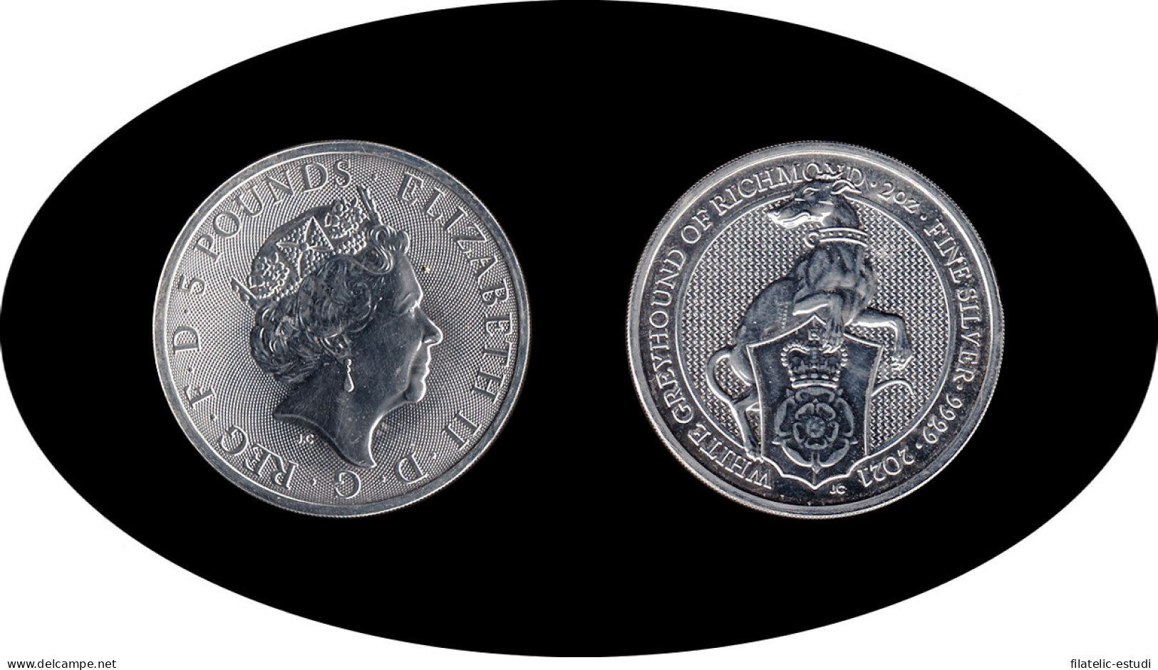 Gran Bretaña Great Britain 5 Pounds 2021 2 Onzas GREYHOUND OF RICHM Plata Silv - Other & Unclassified