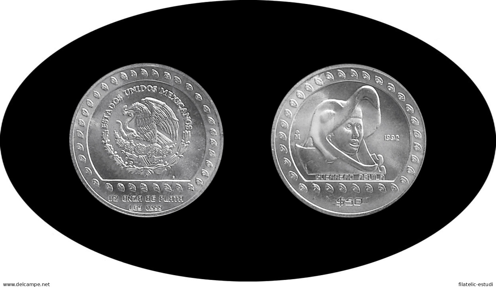 Méjico Mexico 1992 1/2 Onza Guerrero Aguila Plata Silver Ag - Sonstige & Ohne Zuordnung