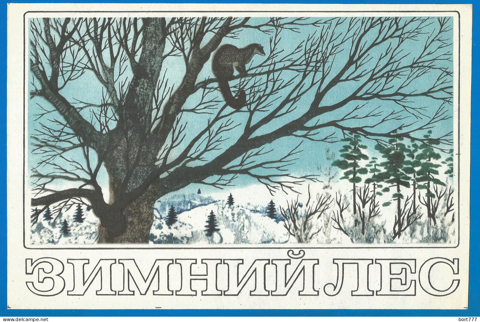 RUSSIA 1973 GROSS Matchbox Label - Winter Forest - Animals (catalog # 246) - Zündholzschachteletiketten