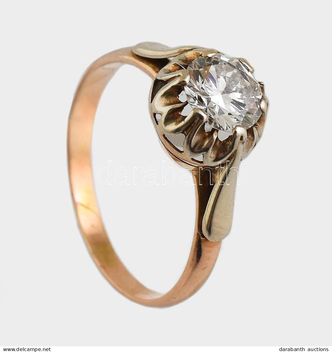 Arany (Au) 14K Gyűrű Gyémánttal, 1,03 Ct, Top Wesselton, Tanúsítvánnyal, Jelzett, Méret: 59, Bruttó: 2,89 G - Autres & Non Classés