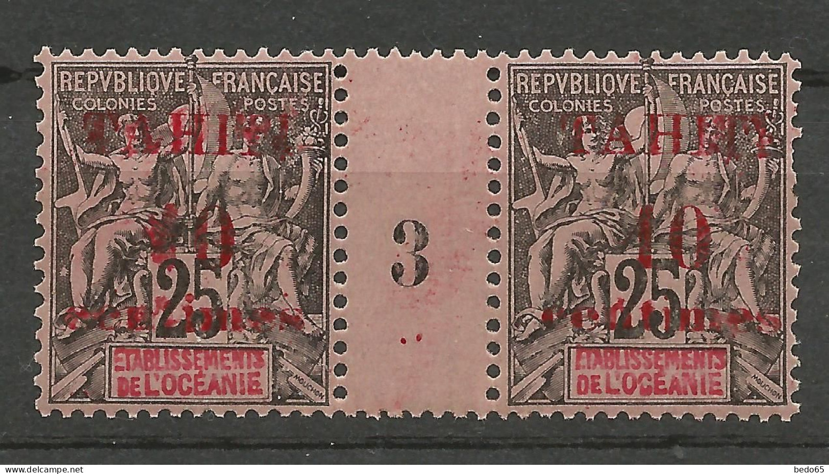 TAHITI N° 31 En Paire Millesime 3 Variétée Surcharge De Droite Très Défectueuse NEUF** SANS CHARNIERE / Hingeless / MNH - Ungebraucht