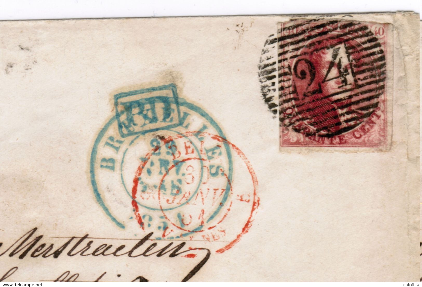 COB 5 Carmin Sur Lettre De BXL A PARIS Envoyee Deux Jours Avant Les Timbres Filigrane Sans Cadre, VAL COB 1100 EUR - 1849-1850 Médaillons (3/5)