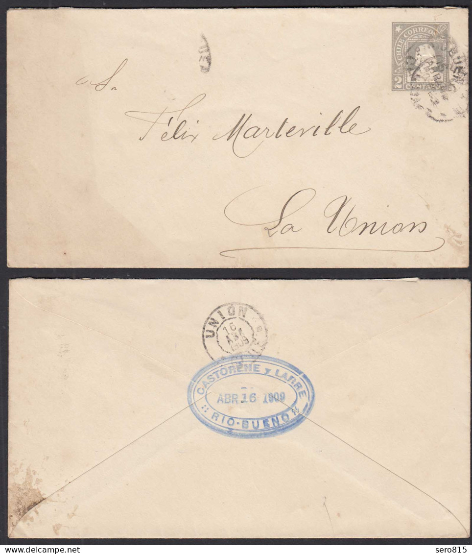 Chile Ganzsachen Umschlag 2 Cent 1909 Stationery Cover Río Bueno - La Union - Chili