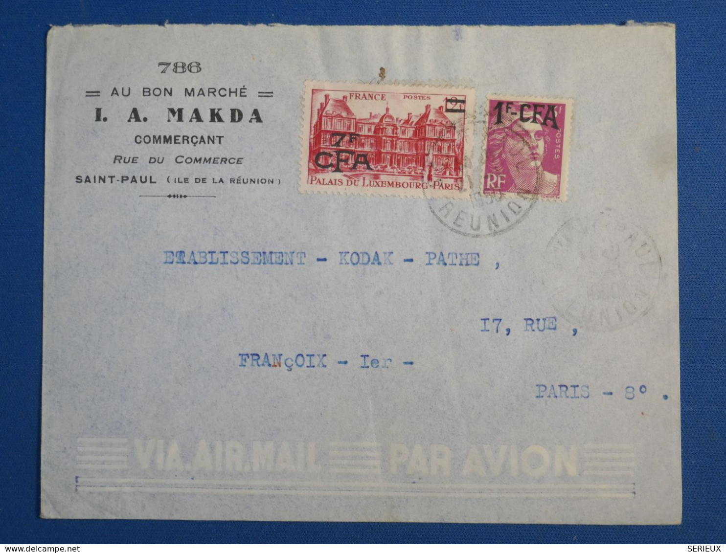 DL2   LA REUNION CFA BELLE  LETTRE  1950 ST PAUL  A  PARIS FRANCE  +AU BON MARCHé+++ AFF. INTERESSANT+ - Cartas & Documentos
