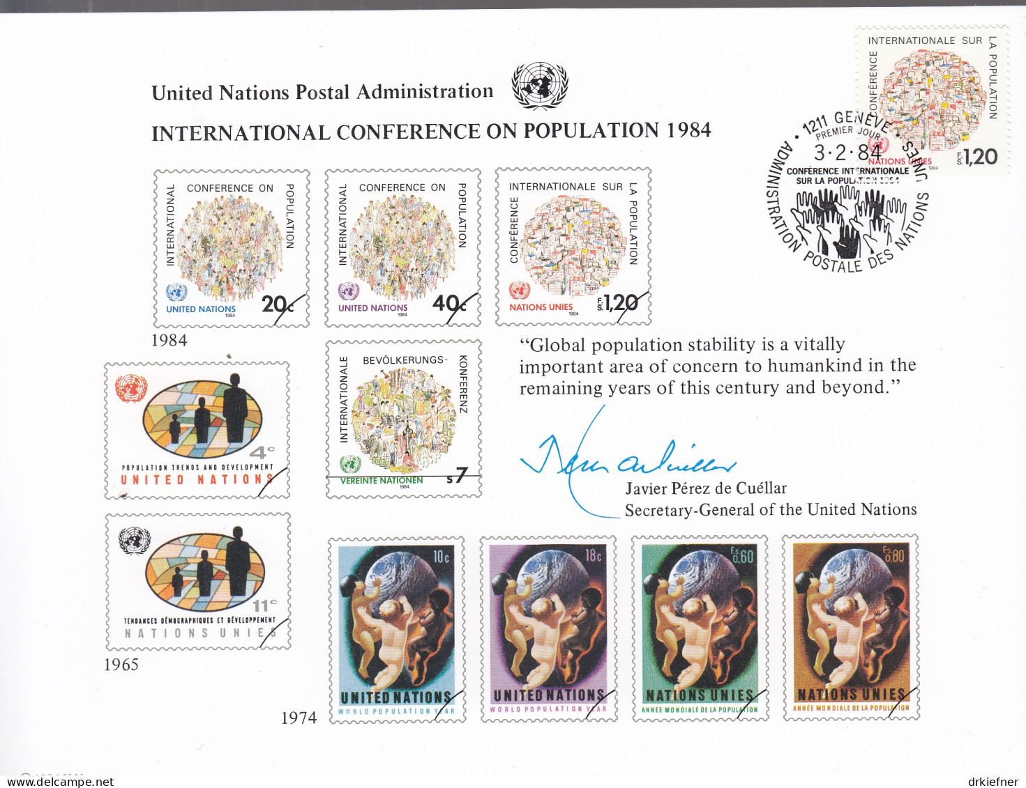 UNO NEW YORK  Erinnerungskarte 25, G-FDC, Weltbevölkerungskonferenz, 1984 - Storia Postale