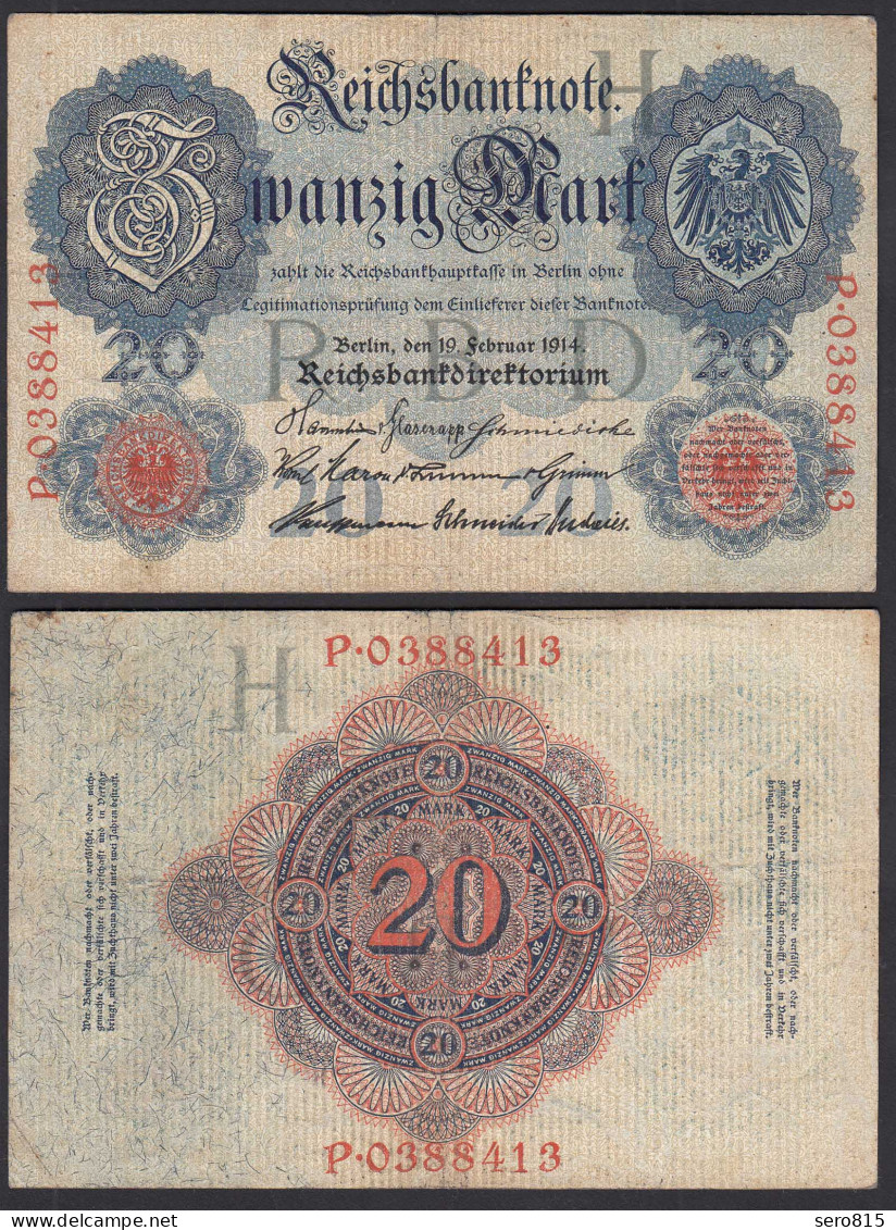 Ro.47b 20 Mark 1914 Pick 46b F (4) Serie P UDR H 7-stellig      (31662 - Sonstige & Ohne Zuordnung