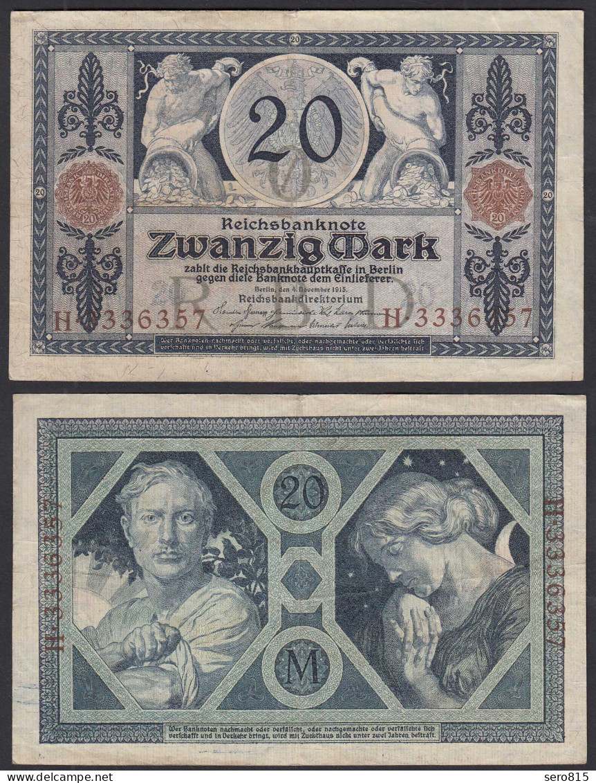 Reichsbanknote 20 Mark 1915 Ro 53 Pick 63 VF (3)  UDR: O Serie H     (31660 - Otros & Sin Clasificación