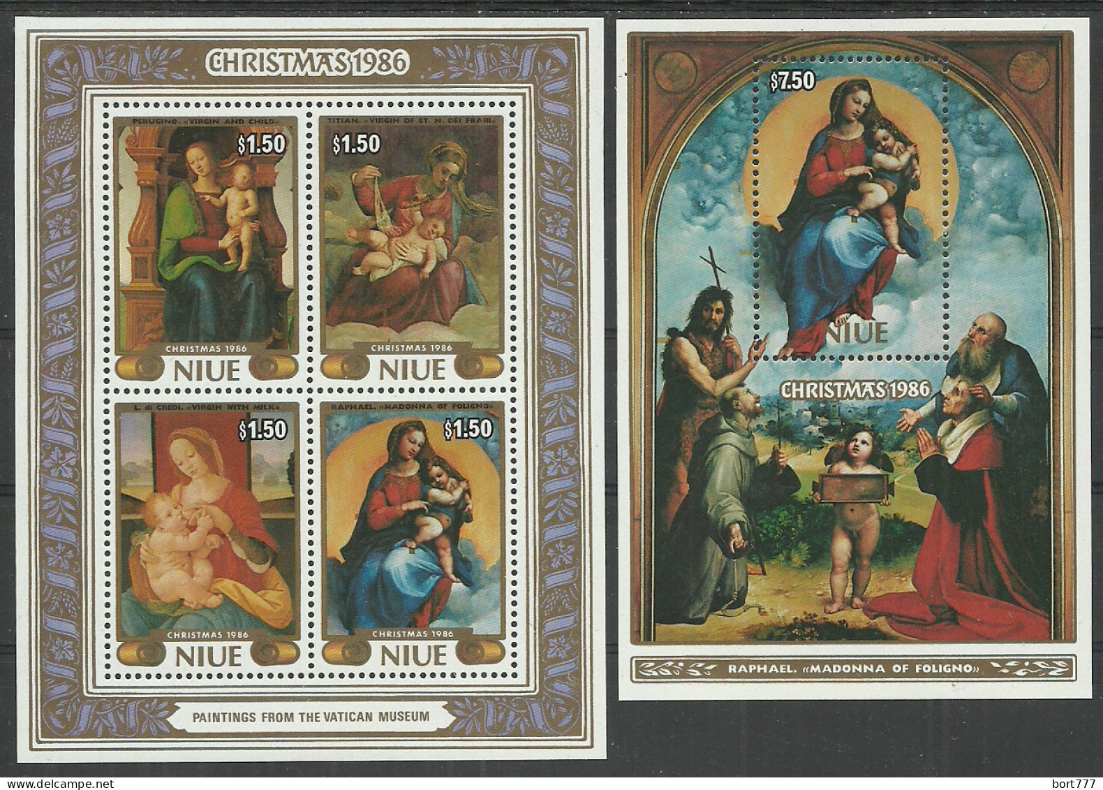 Niue 1986 Year , 2 Blocks Mint MNH(**) Painting CHRISTMAS - Niue