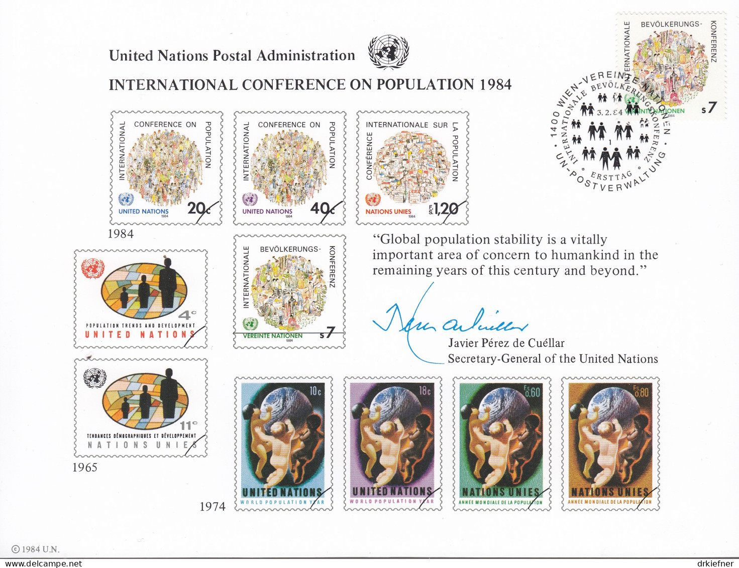 UNO NEW YORK  Erinnerungskarte 25, W-FDC, Weltbevölkerungskonferenz, 1984 - Lettres & Documents