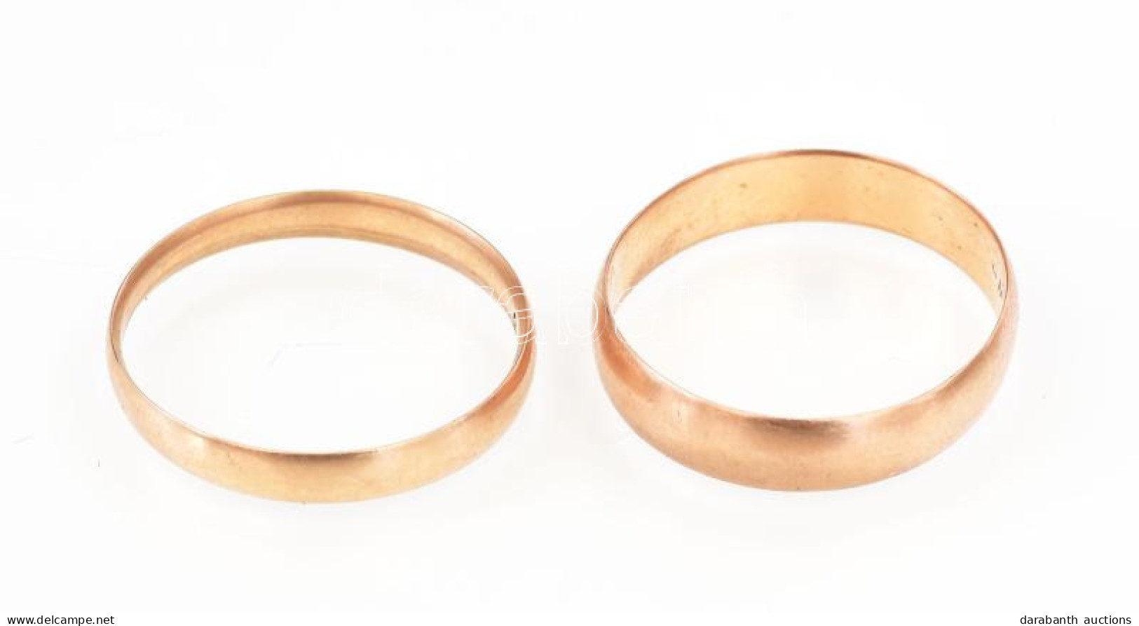 Arany (Au) 14K Karikagyűrű, 2 Db, Jelzett, Méret: 61, 60, Nettó: 3,9 G - Other & Unclassified