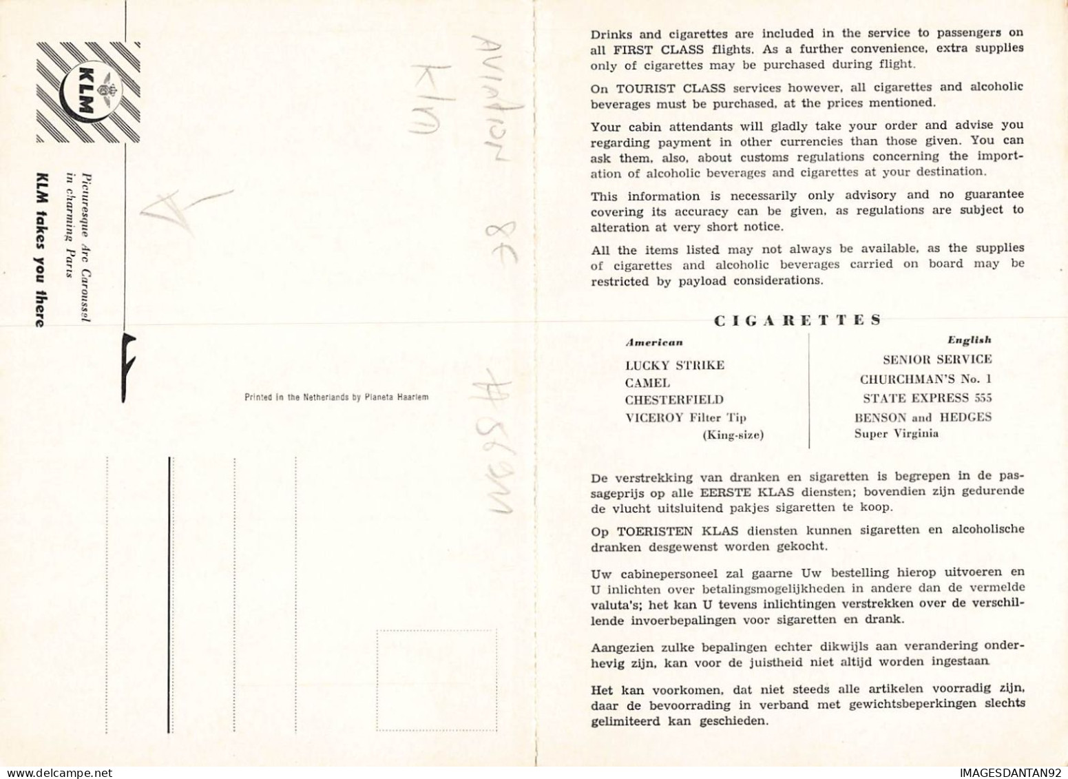 AVIATION #FG56911 CIE KLM PUBLICITE CAROUSSEL IN PARIS - 1946-....: Era Moderna