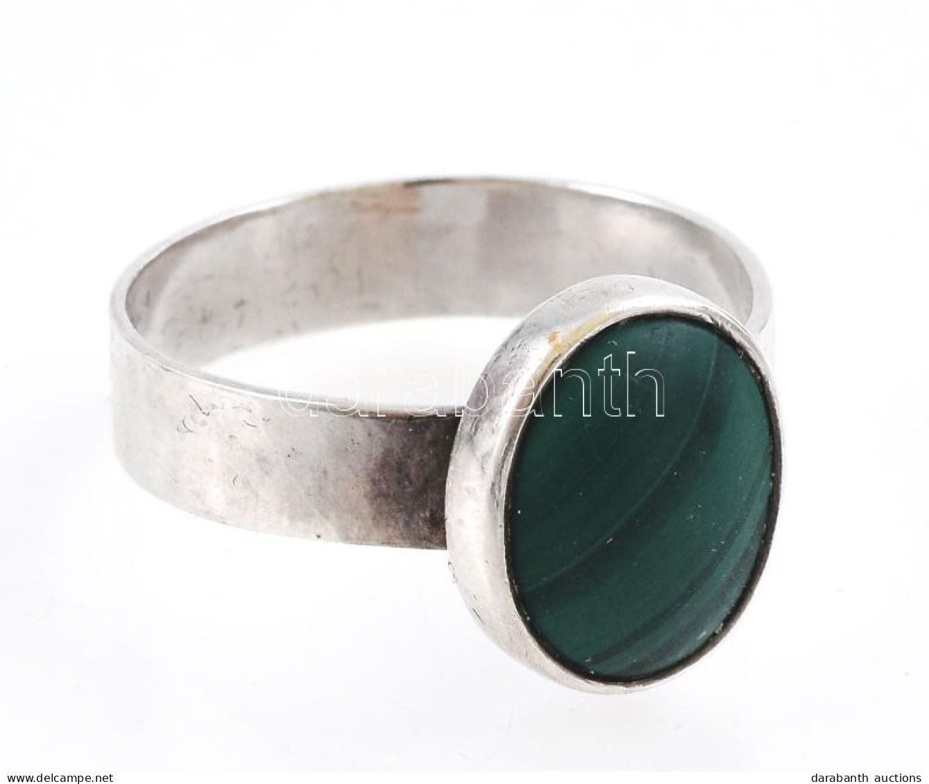 Ezüst (Ag) Gyűrű Zöld ásvánnyal, Jelzés Nélkül, Méret: 60, Bruttó: 4 G - Sonstige & Ohne Zuordnung