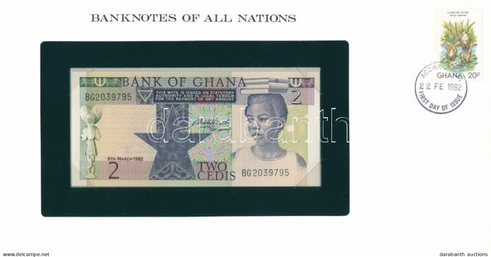 Ghána 1982. 2C Felbélyegzett "Banknotes Of All Nations" Bankjegyes Borítékban, Bélyegzéssel T:UNC Ghana 1982. 2 Cedis In - Non Classificati