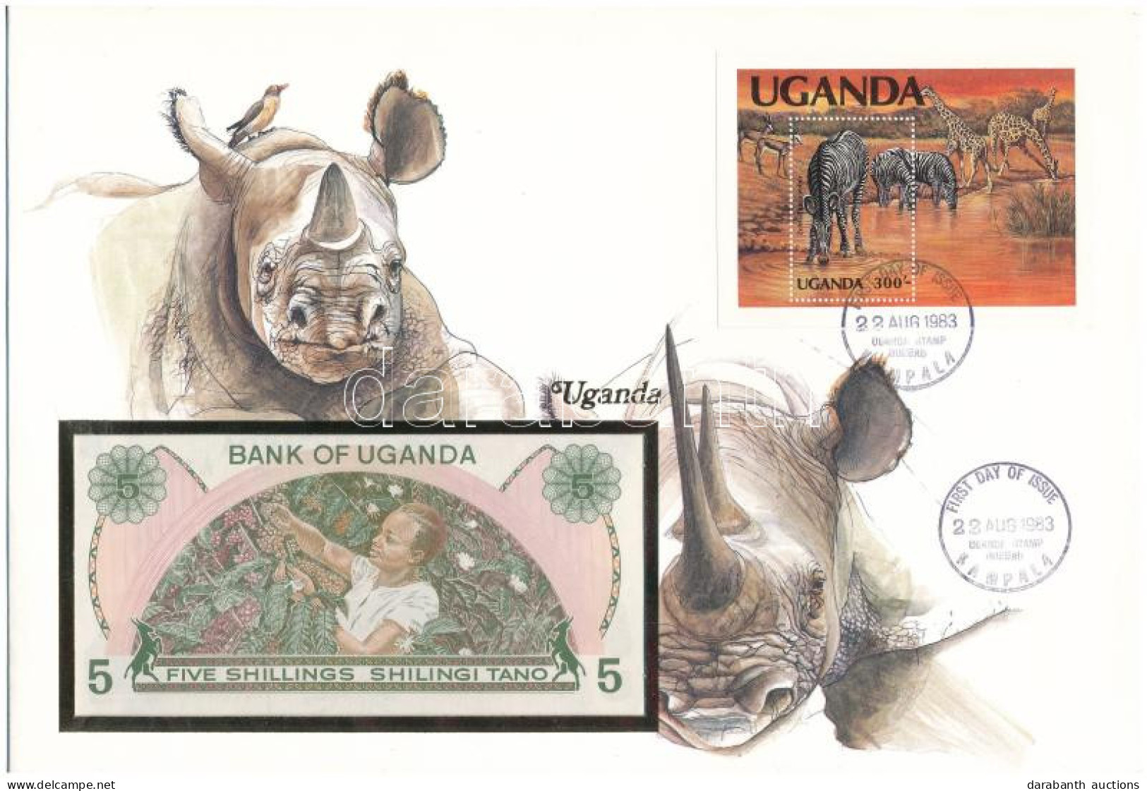 Uganda 1982. 5Sh Felbélyegzett Borítékban, Bélyegzéssel T:UNC  Uganda 1982. 5 Schilling In Envelope With Stamp And Cance - Ohne Zuordnung