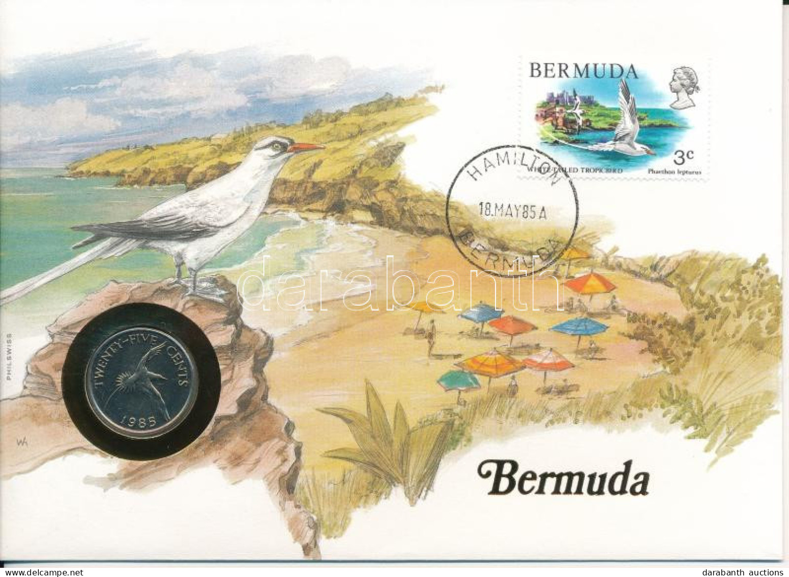 Bermuda 1985. 25c Felbélyegzett Borítékban, Bélyegzéssel, Német Nyelvű Leírással T:UNC  Bermuda 1985. 25 Cents In Envelo - Zonder Classificatie
