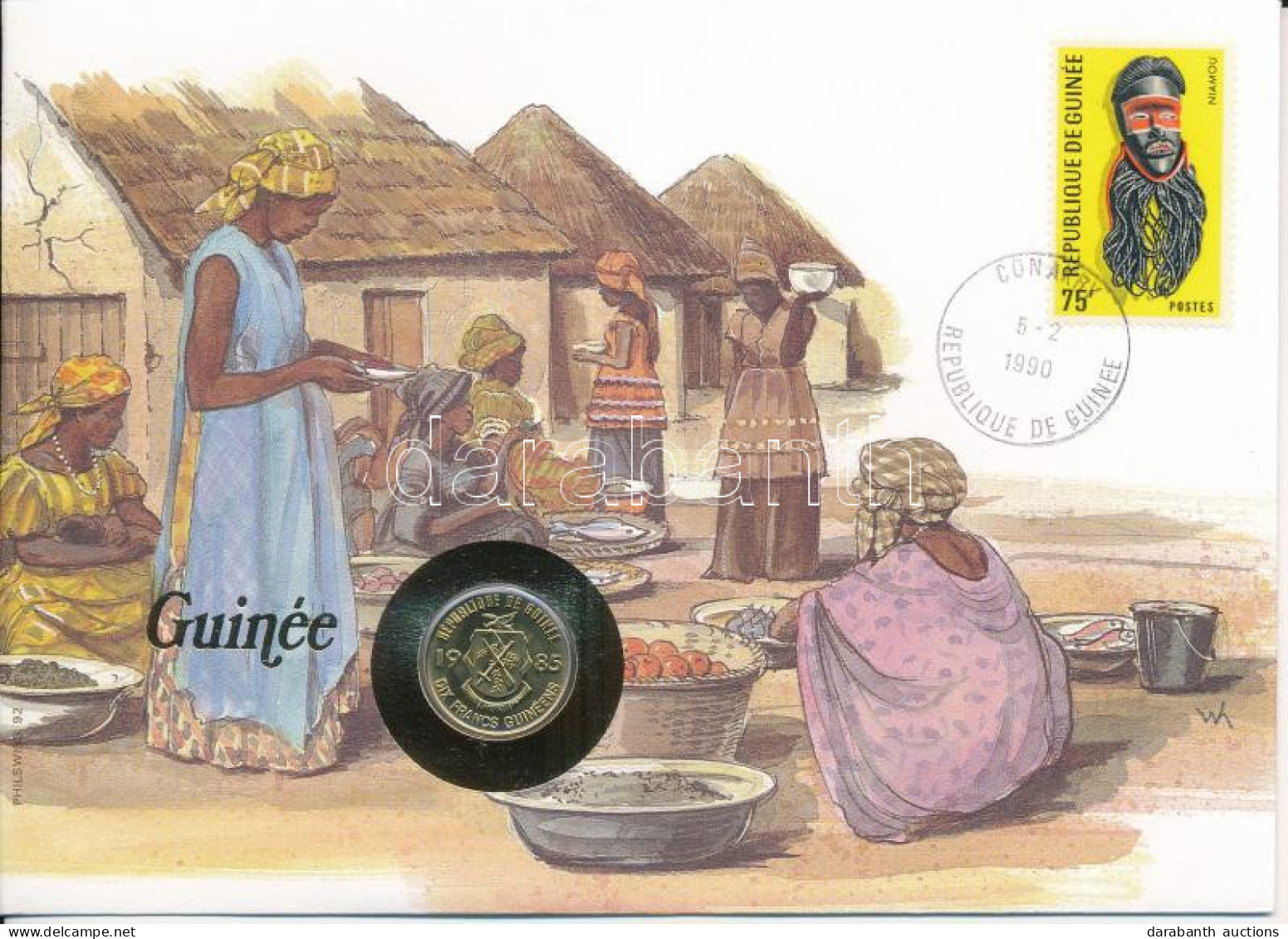 Guinea 1985. 10Fr-g Felbélyegzett Borítékban, Bélyegzéssel, Német Nyelvű Tájékoztatóval T:UNC Guinea 1985. 10 Francs Gui - Non Classés