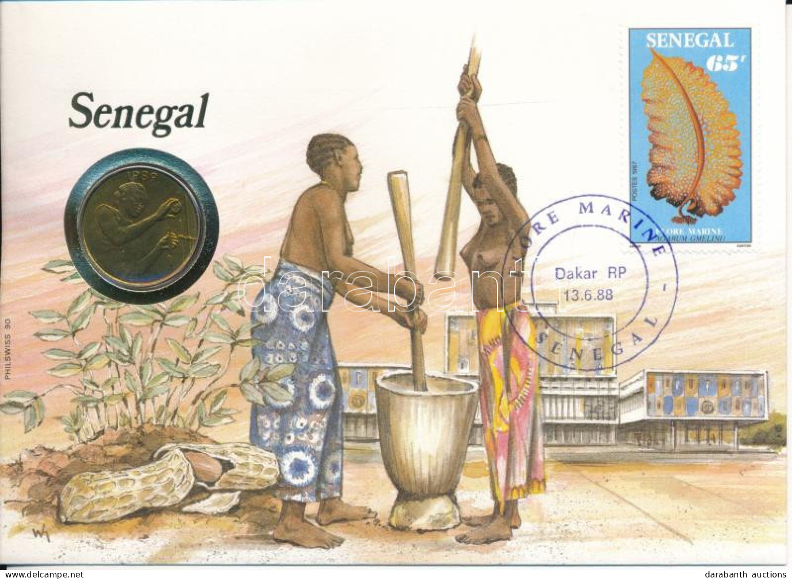 Közép-afrikai Államok 1989. 25Fr Al-bronz "Szenegál" Felbélyegzett Borítékban, Bélyegzéssel, Német Nyelvű Leírással T:UN - Ohne Zuordnung