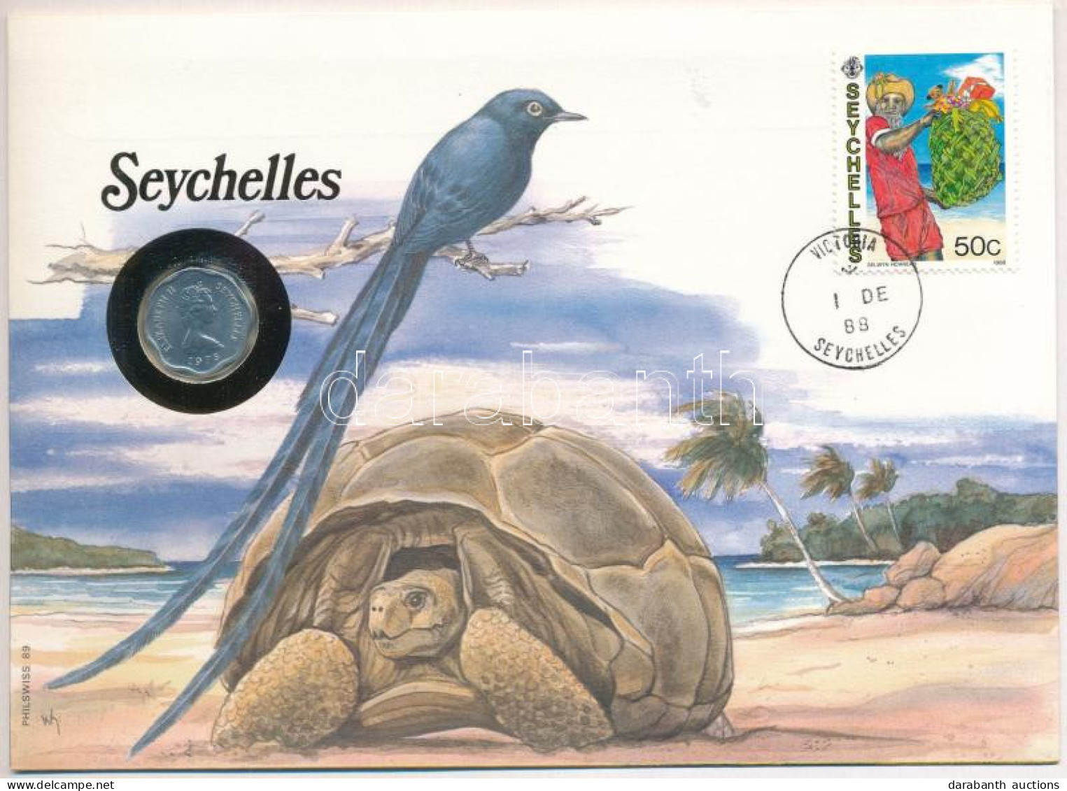 Seychelles-szigetek 1975. 5c Felbélyegzett Borítékban, Bélyegzéssel, Német Nyelvű Leírással T:UNC  Seychelles 1975. 5 Ce - Non Classés