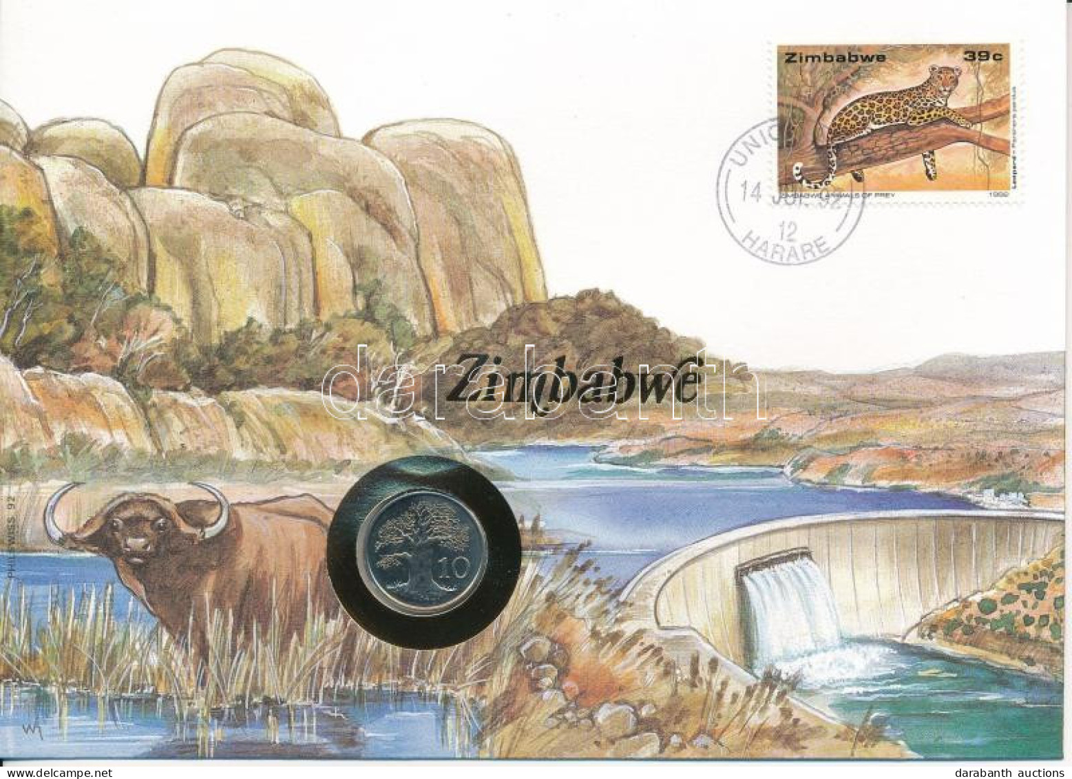 Zimbabwe 1991. 10c Felbélyegzett Borítékban, Bélyegzéssel, Német Nyelvű Leírással T:UNC  Zimbabwe 1991. 10 Cents In Enve - Ohne Zuordnung