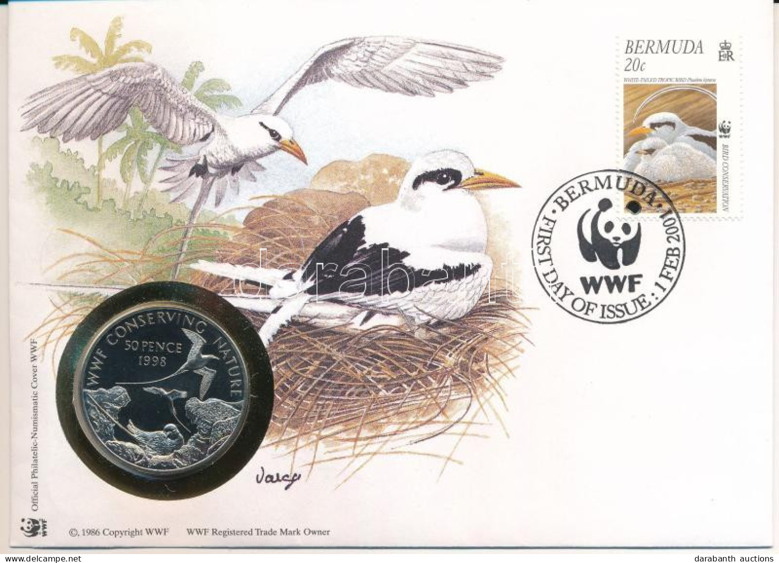 Bermuda Boríték, Benne Ascension-sziget 1998. 50p Cu-Ni "Világ Vadvédelmi Alap (WWF) - Természetvédelem" Forgalomba Nem  - Non Classés