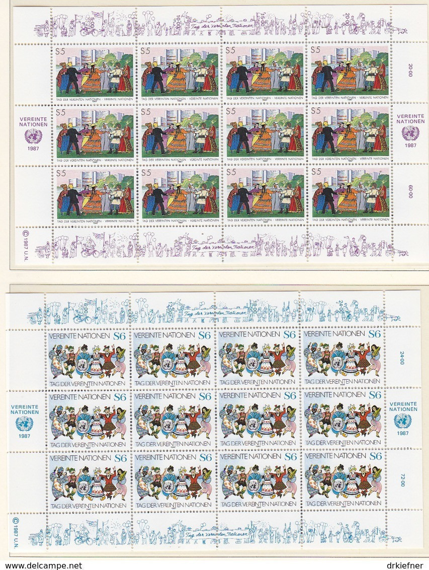 UNO WIEN 75-76, 2 Kleinbogen, Postfrisch **, Tag Der UNO 1987 - Hojas Y Bloques