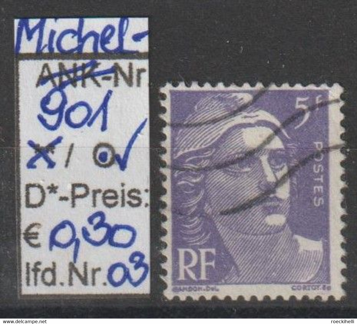 1951 - FRANKREICH - FM/DM "Marianne (Gandon)" 5 Fr Graulila - O Gestempelt - S.Scan (fr 901o 03) - Used Stamps