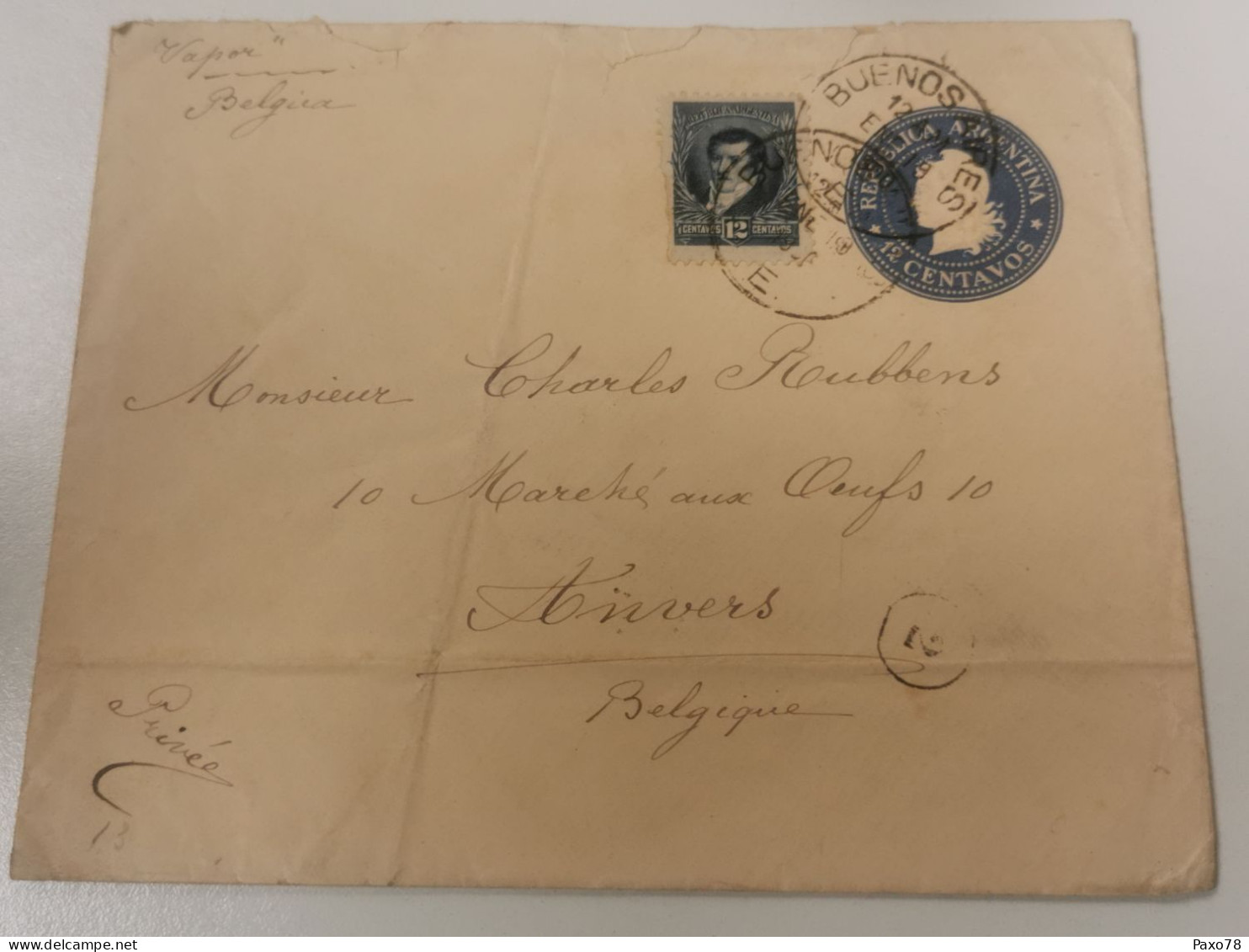 Enveloppe, Oblitéré Buenos Aires 1900 Envoyé à Anvers - Briefe U. Dokumente