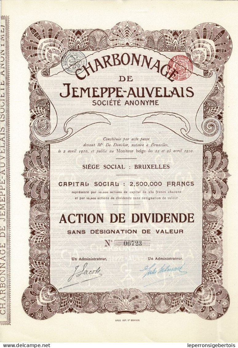 - Titre De 1910 - Charbonnage De Jemeppe-Auvelais - Société Anonyme - Déco -N° 06720 - Miniere