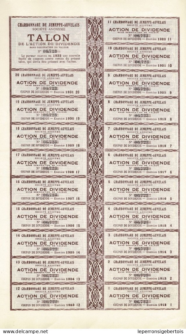 - Titre De 1910 - Charbonnage De Jemeppe-Auvelais - Société Anonyme - Déco -N° 06720 - Miniere